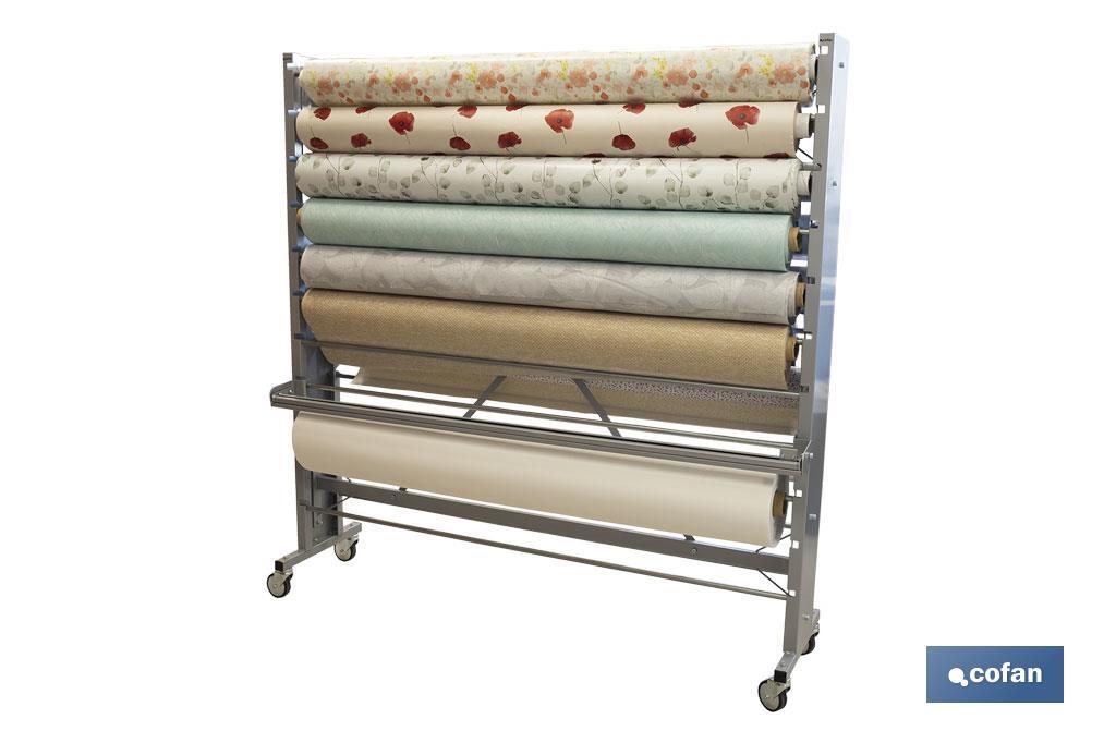 EXPOSITOR DE HULES Y MANTELES  HORIZONTAL CON CORTADOR Y RUEDAS  22 ROLLOS (PACK: 1 UDS)