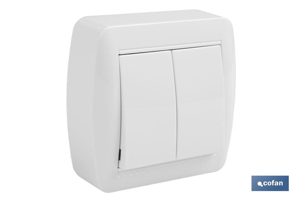 DOBLE INTERRUPTOR SUPERFICIE MODELO ATLANTIS10A BLANCO (PACK: 1 UDS) DOBLE INTERRUPTOR SUPERFICIE MODELO ATLANTIS10A BLANCO (PACK: 1 UDS)