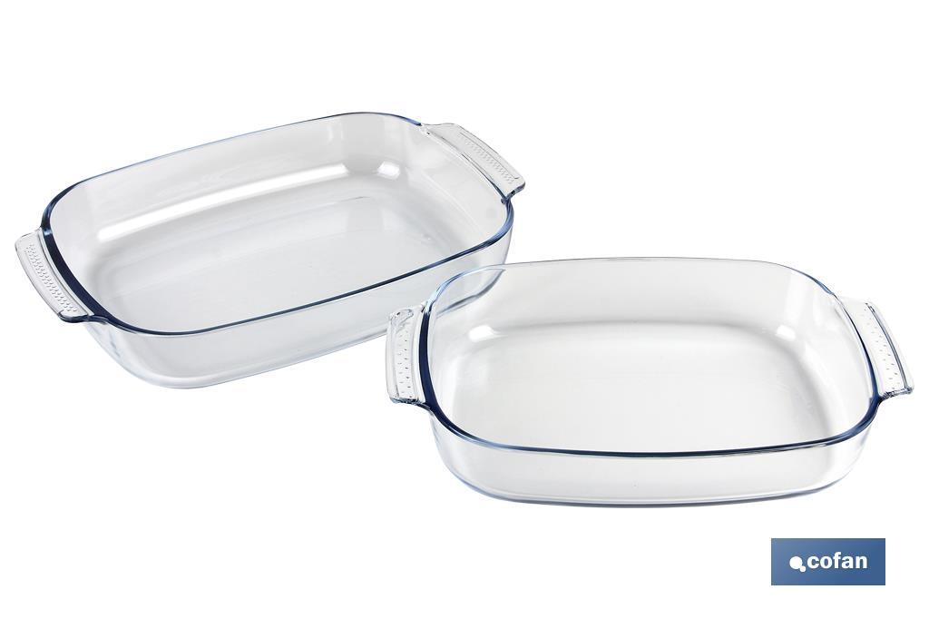 SET DE 2 FUENTES OVALADAS ANCHAS DE VIDRIO BOROSILICATO MODELO BARITINA 2700 ML - 3800 ML