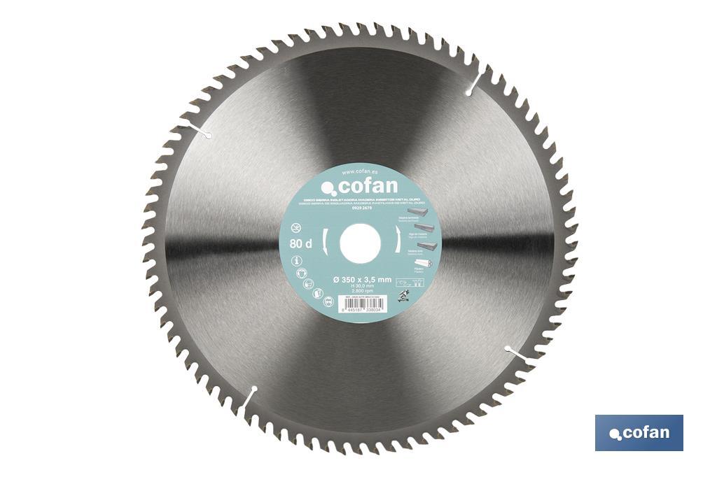 DISCO DE SIERRA INGLETADORA PARA MADERA CON INSERTOS DE METAL DURO Ø350 X 3,5 X 30 MM, 80 DIENTES (PACK: 1 UDS) DISCO DE SIERRA INGLETADORA PARA MADERA CON INSERTOS DE METAL DURO Ø350 X 3,5 X 30 MM, 80 DIENTES (PACK: 1 UDS)
