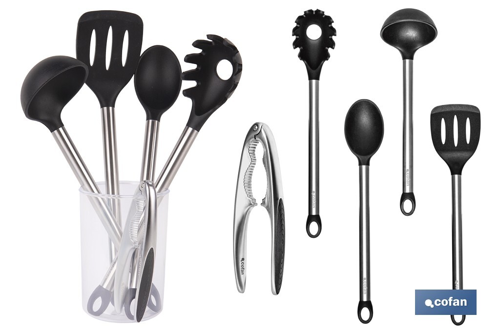 Set de 6 utensilios negros para cocina de la gama Neige